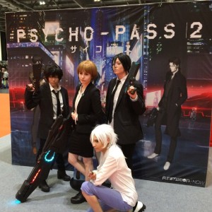 Photo of cosplayers taking advantage of the Psycho-Pass photo op area at MCM London Comic Con - May 2016