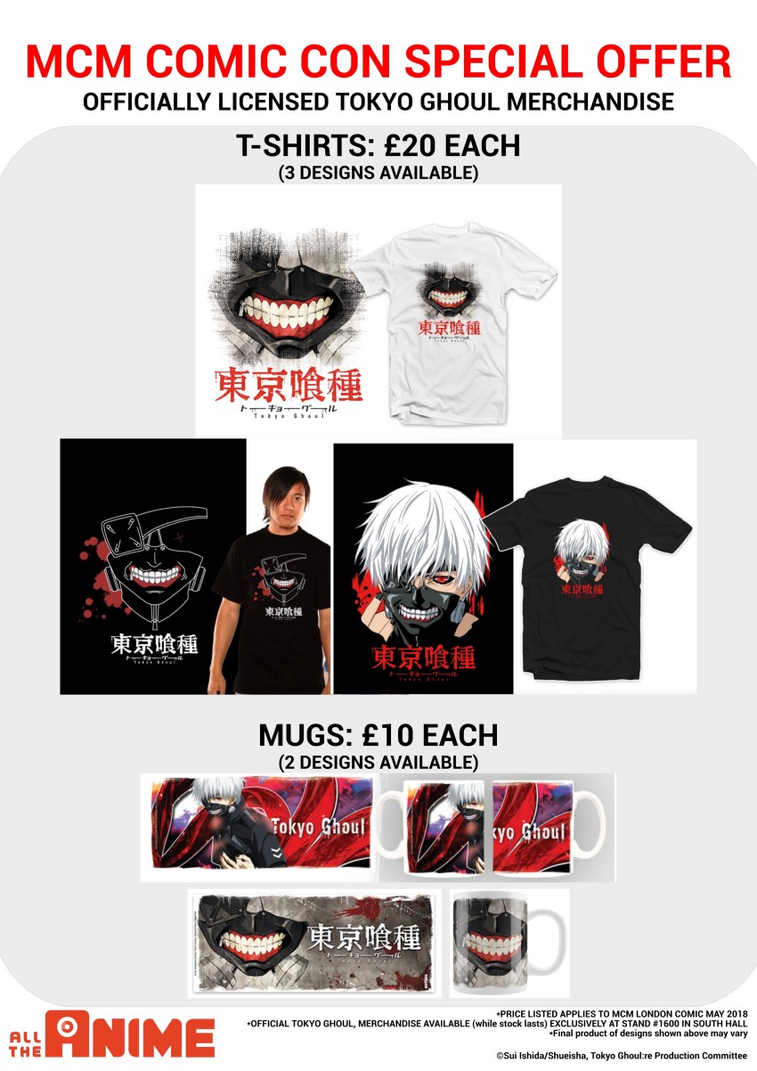 Tokyo Ghoul merchandise available exclusively from All The Anime stand at MCM London Comic Con - May 2018